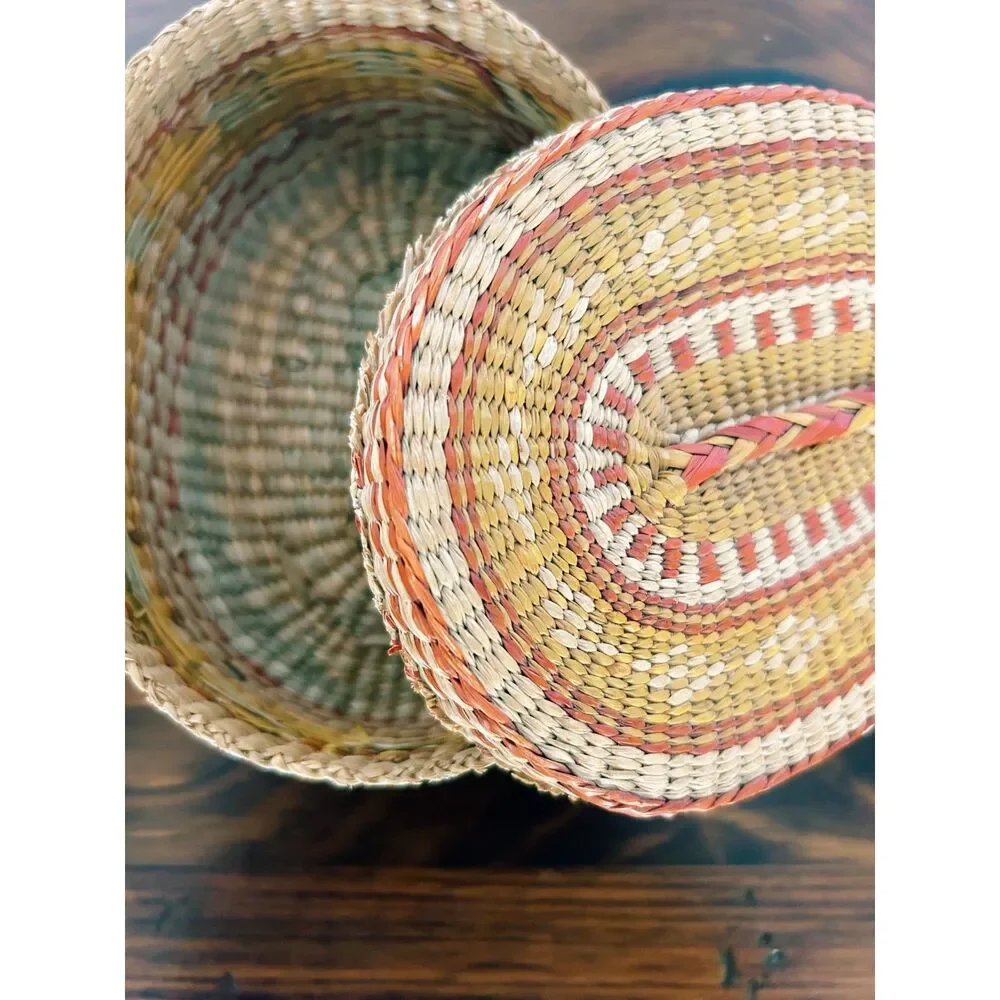 Vintage 1970s/1980s Chinese Hand-Woven Coiled Lidded Basket